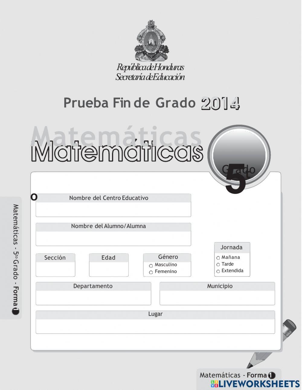 Prueba de fin de grado - matematicas -quinto