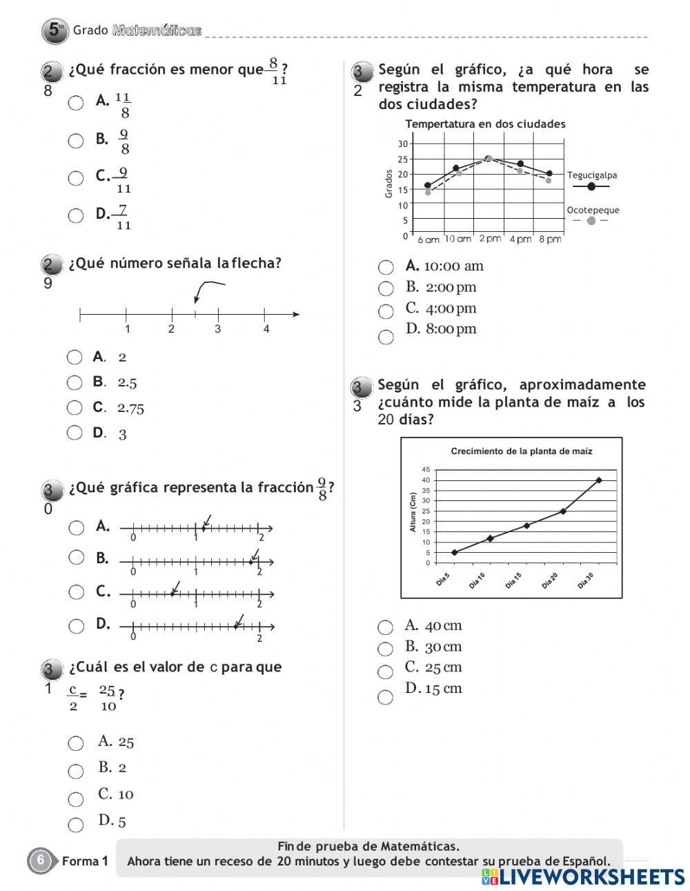 Prueba de fin de grado - matematicas -quinto