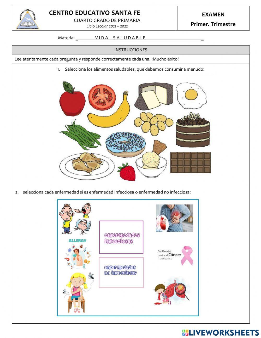 Examen Vida Saludable Primer Trimestre Cuarto de Primaria