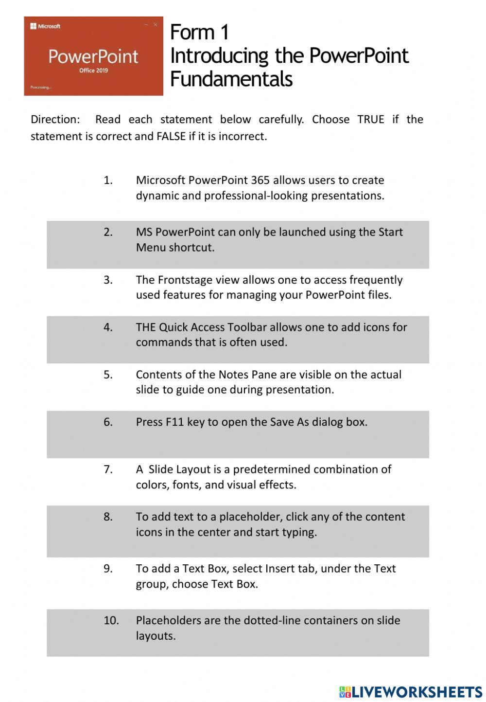 Form 1 - Lesson 14 worksheet | Live Worksheets