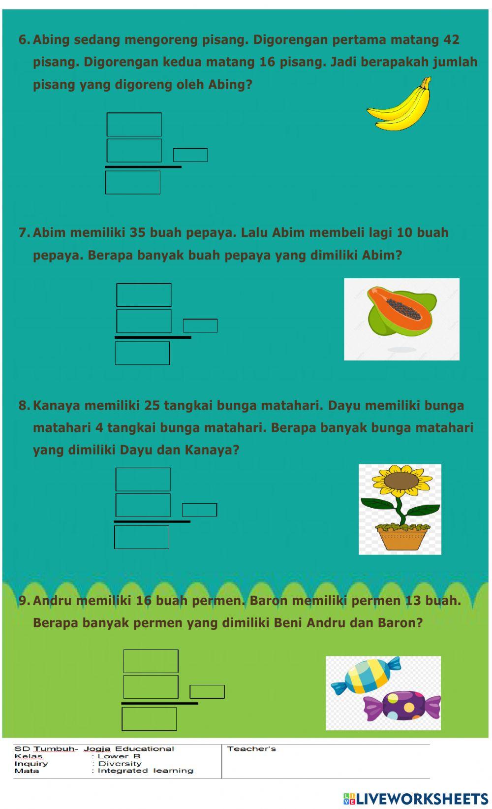 Latihan soal cerita penjumlahan B