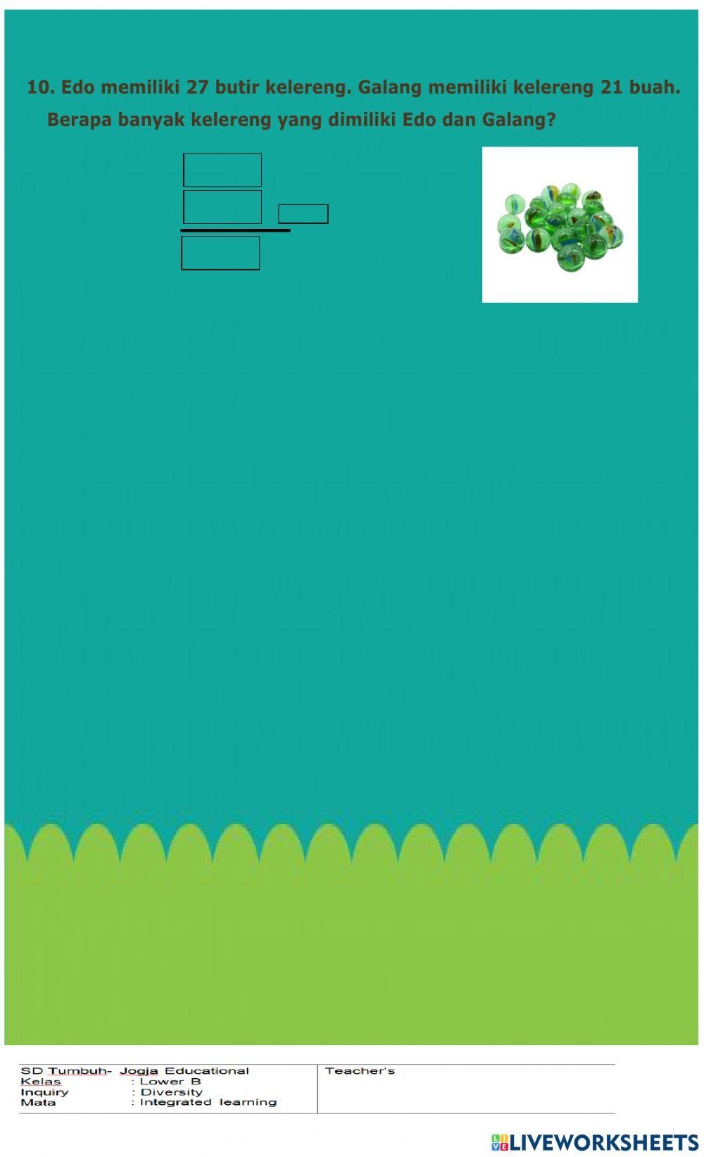 Latihan soal cerita penjumlahan B