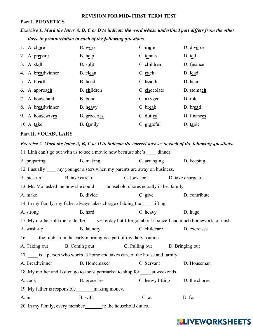 Revision for first mid-term test - vocab