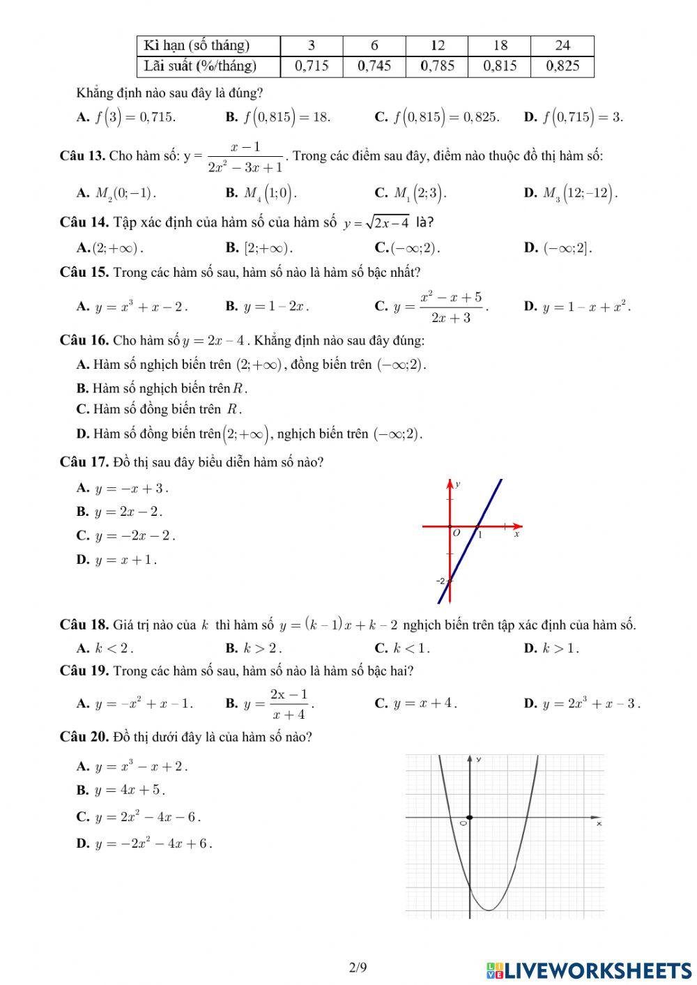 Toán 10 - Kiểm tra GK1 - Đề số 12 -THPT Bảo Thắng-Lào Cai