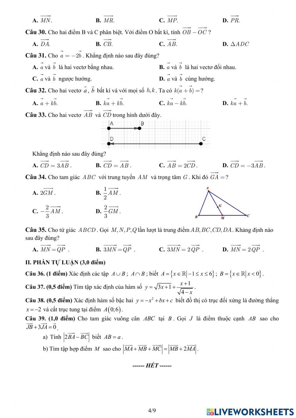 Toán 10 - Kiểm tra GK1 - Đề số 12 -THPT Bảo Thắng-Lào Cai
