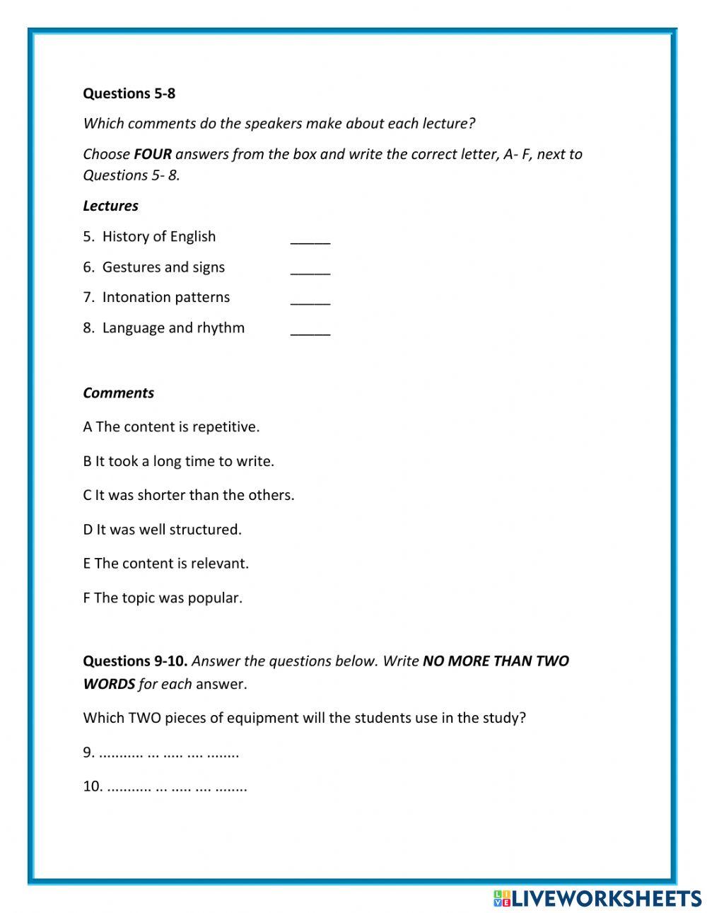 Complete ielts 5 6 unit 3 listening sb worksheet live worksheets