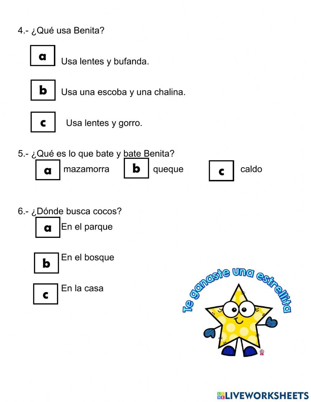 Comprensión lectora:la boa benita