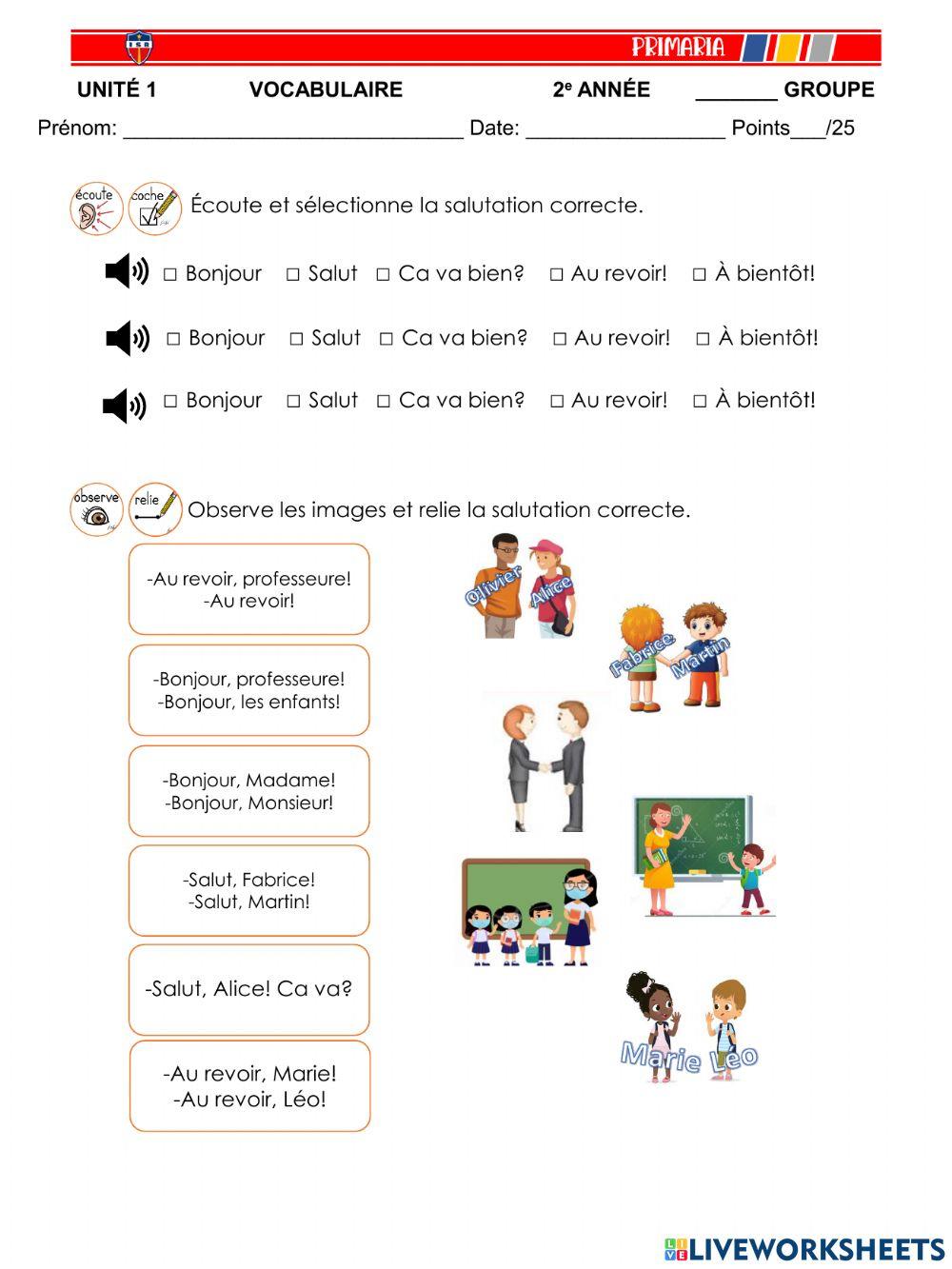 2e année Examen Unité 1