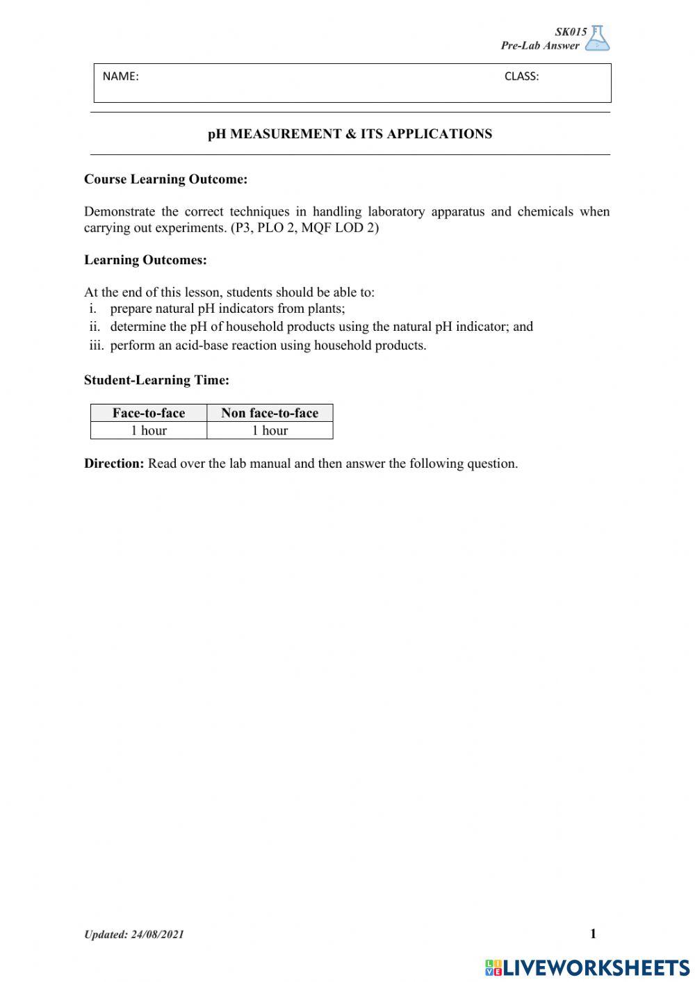 Prelab experiment 6 pH MESUREMENT