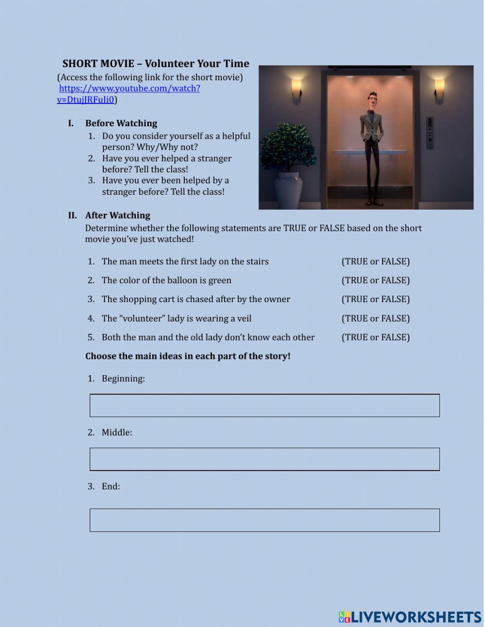 Volunteer - Short Video Worksheet