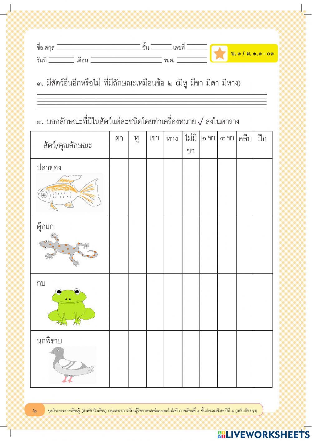 ป.1 ใบงาน 1  ความเหมือนและความแตกต่าง