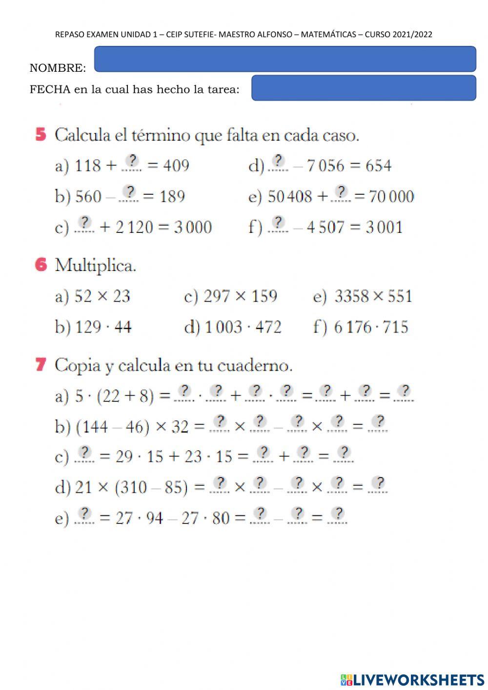 Ceip sutefie matemáticas unidad 1 6º primaria