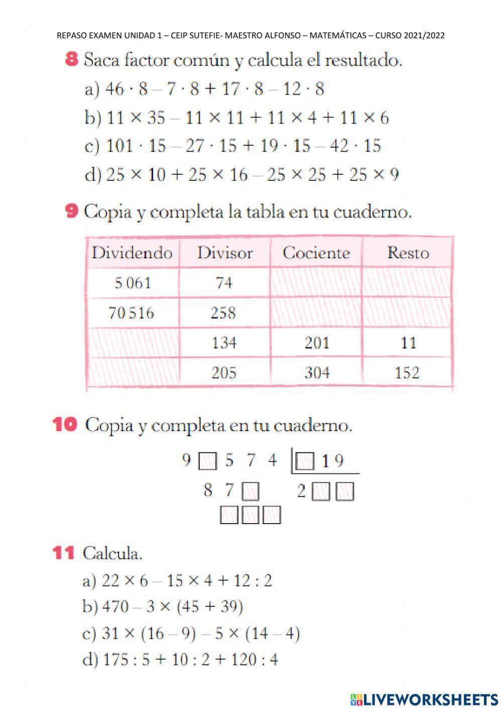 Ceip sutefie matemáticas unidad 1 6º primaria