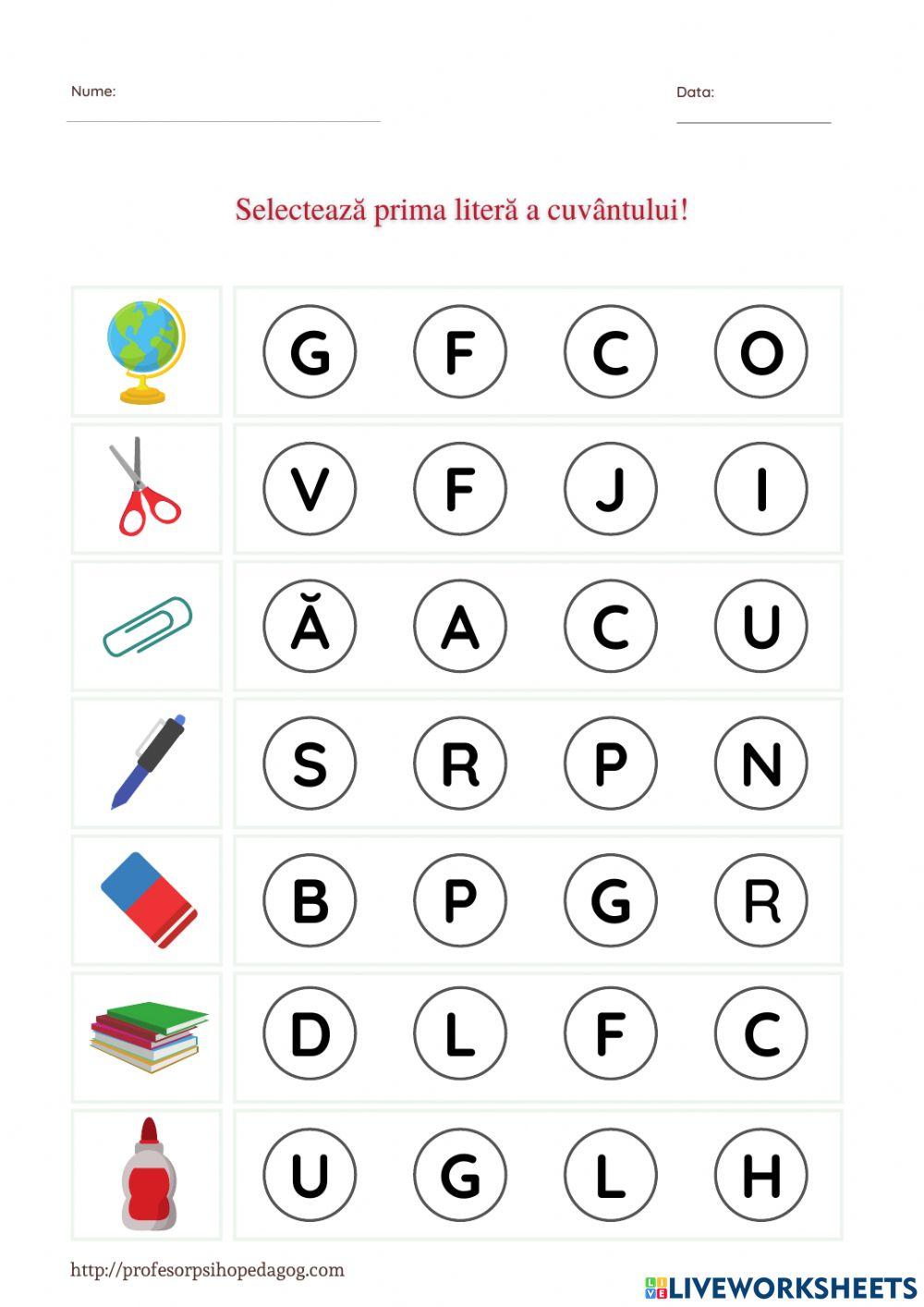 Selectează prima literă a cuvântului! Selectează prima literă a cuvântului!