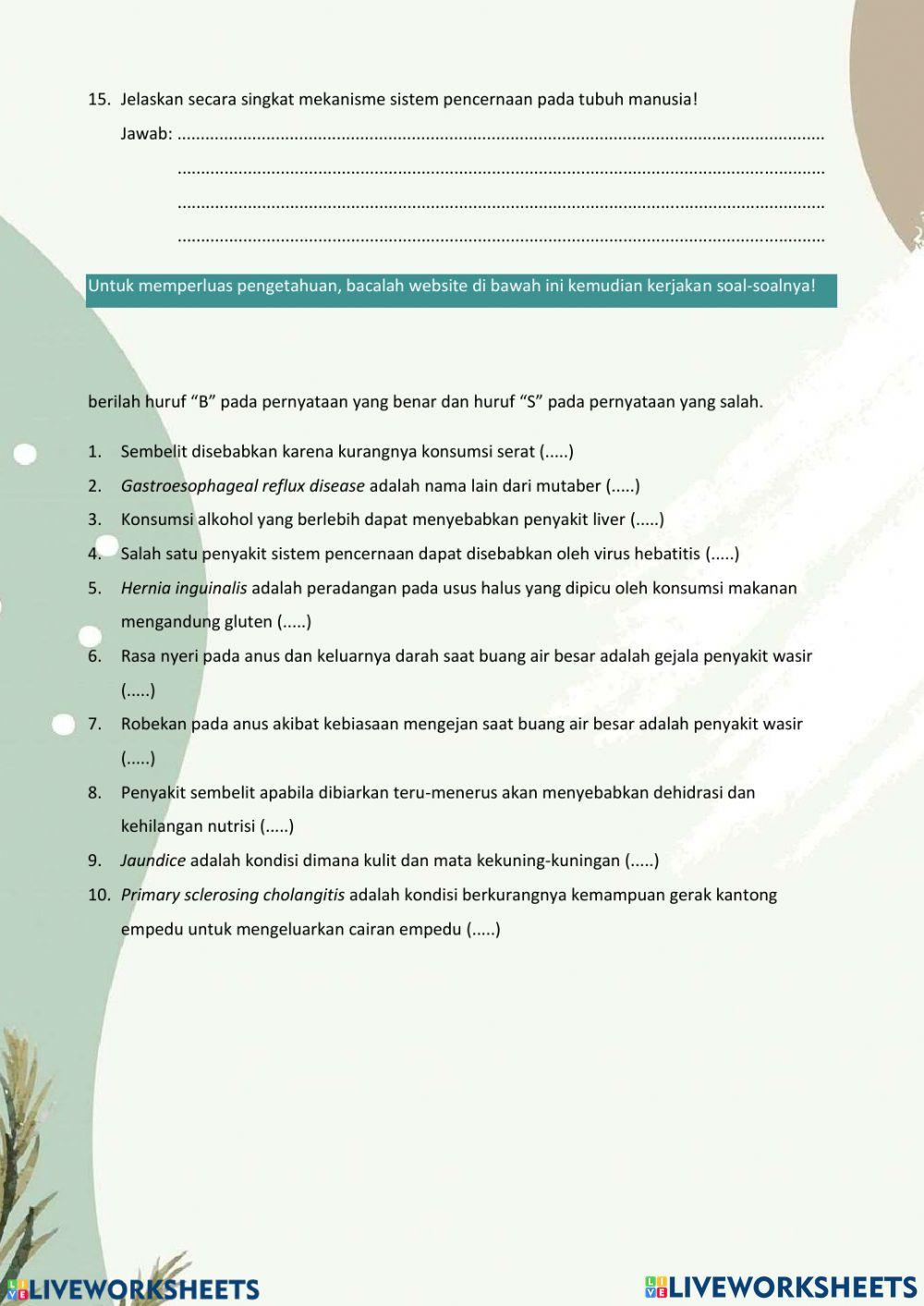 Soal Sistem Pencernaan