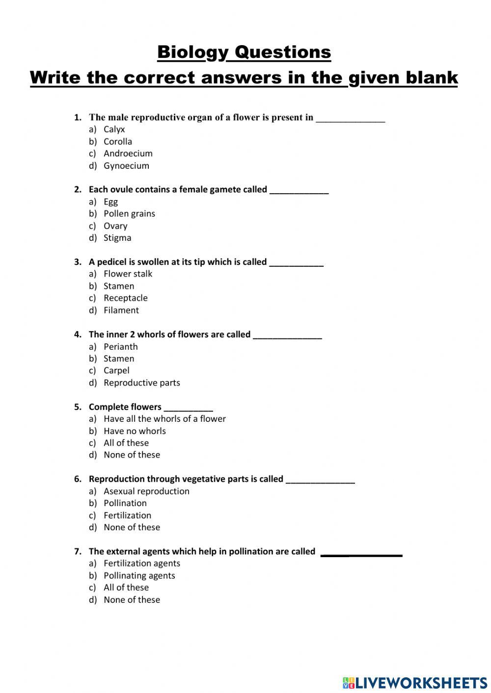 Biology Questions from multiple chapters