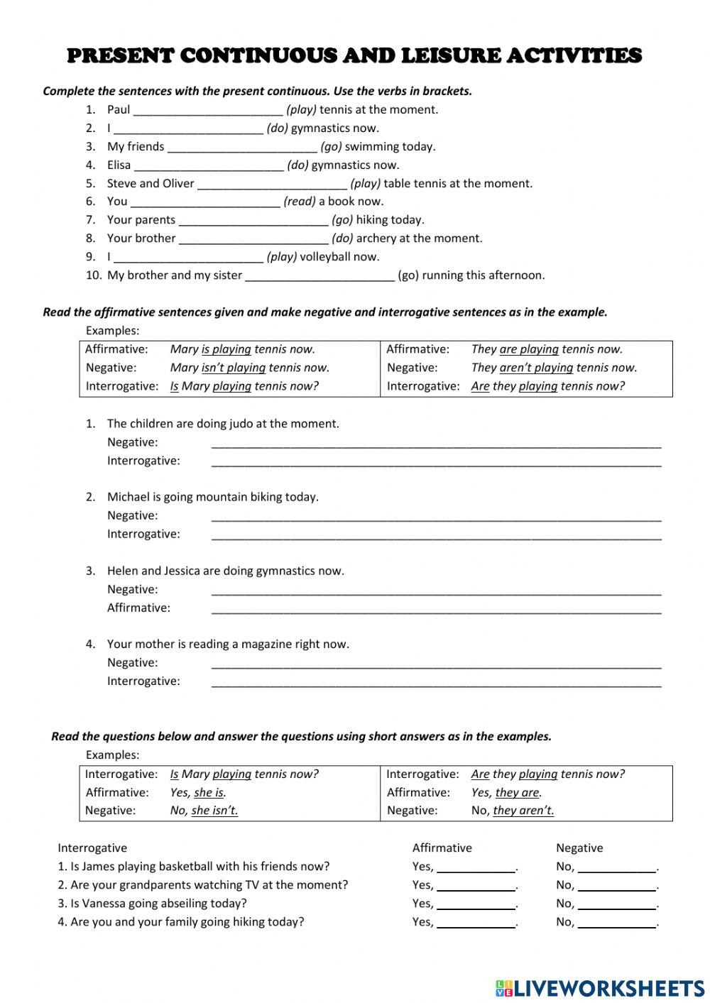 Present Continuous and Leisure Actitivities