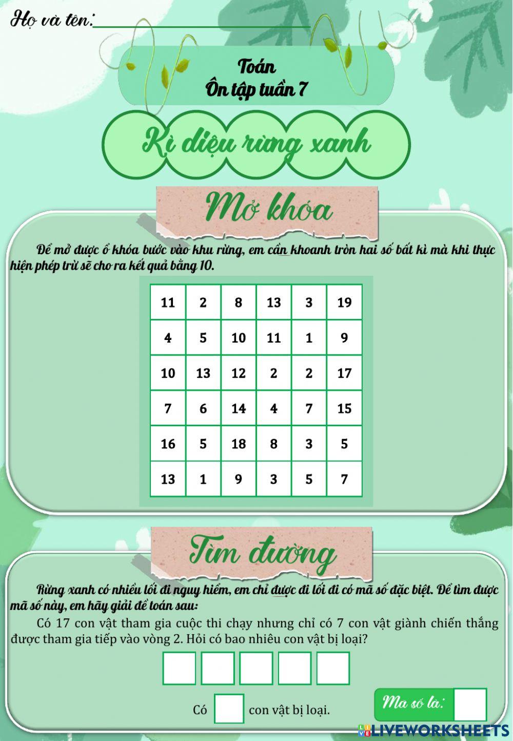 Phiếu cuối tuần - Tuần 7