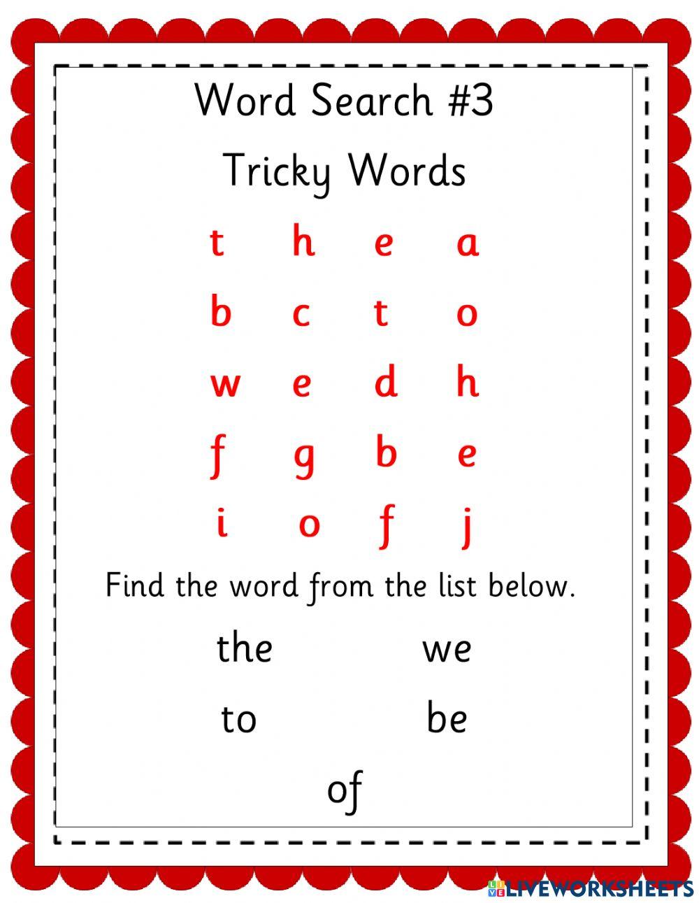 Tricky Words - Word Search -3