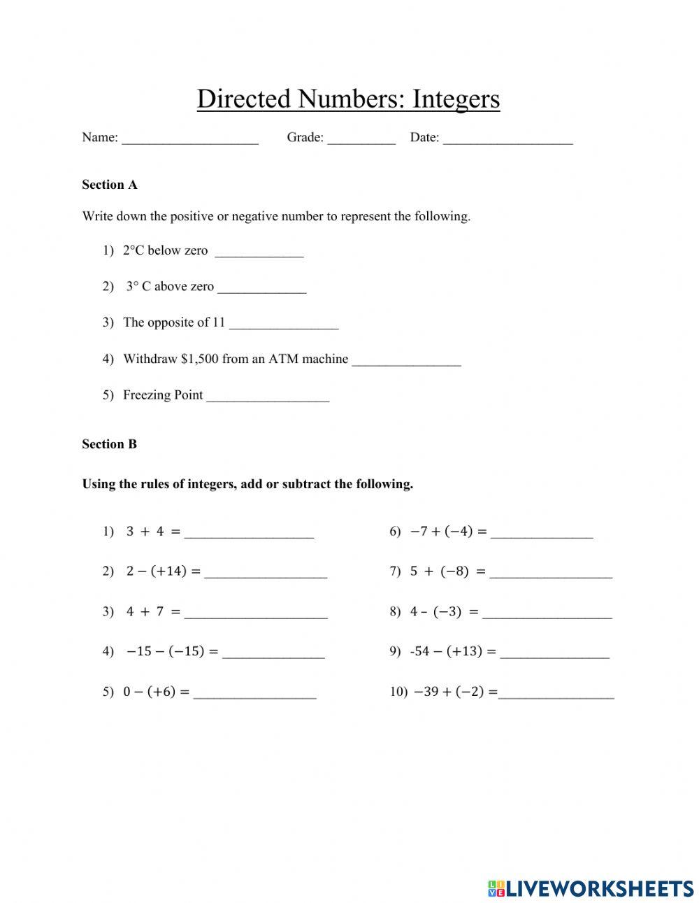 Adding & Subtracting Integers
