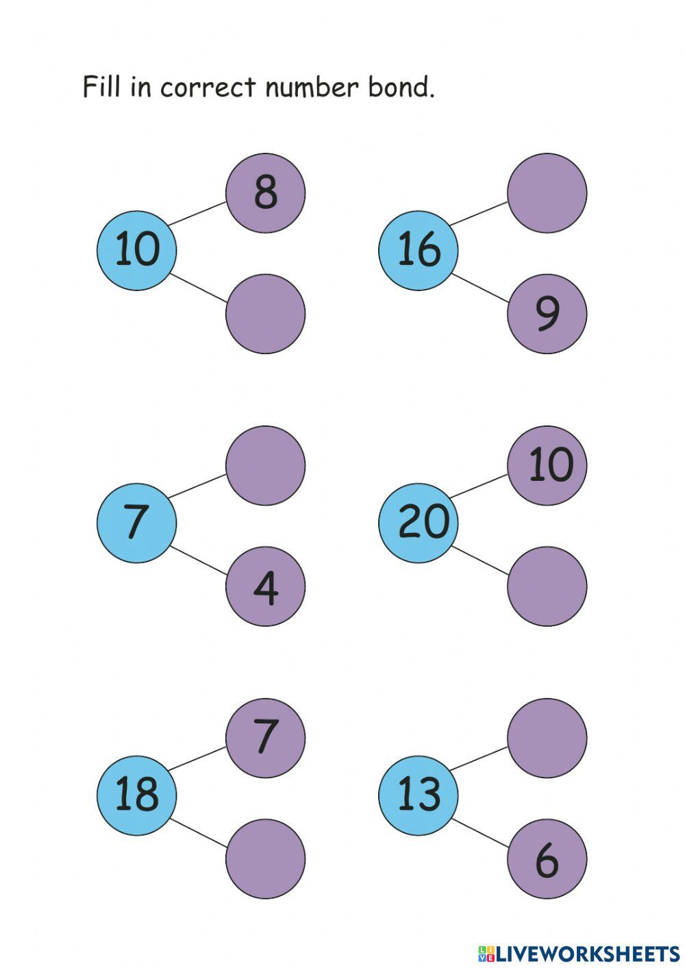 Number bond online exercise for kindergarten Live Worksheets