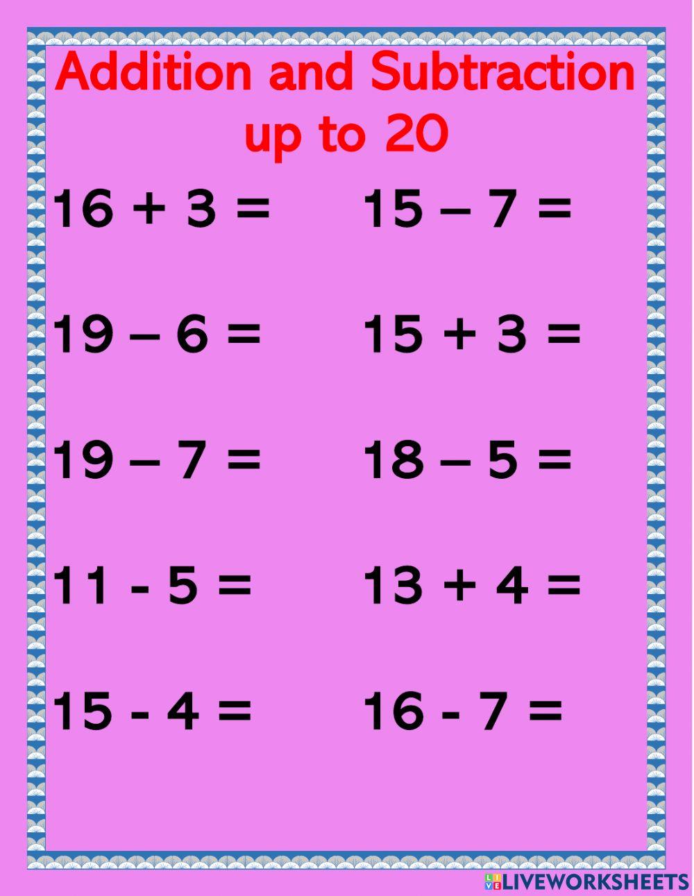 Addition and Subtraction to 20 Set 10
