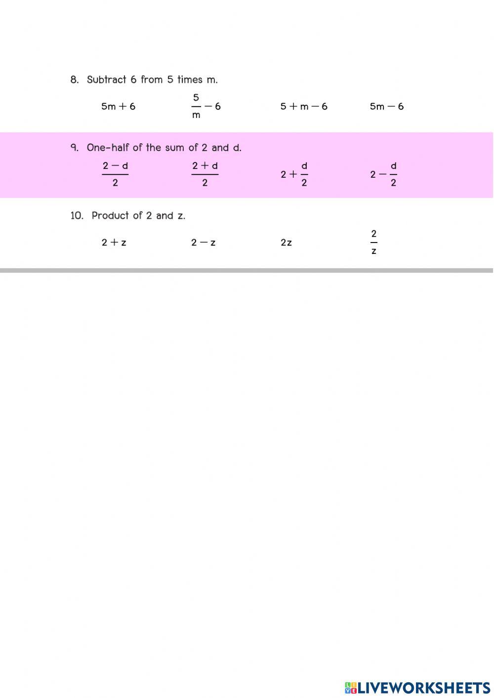 Algebraic Expressions