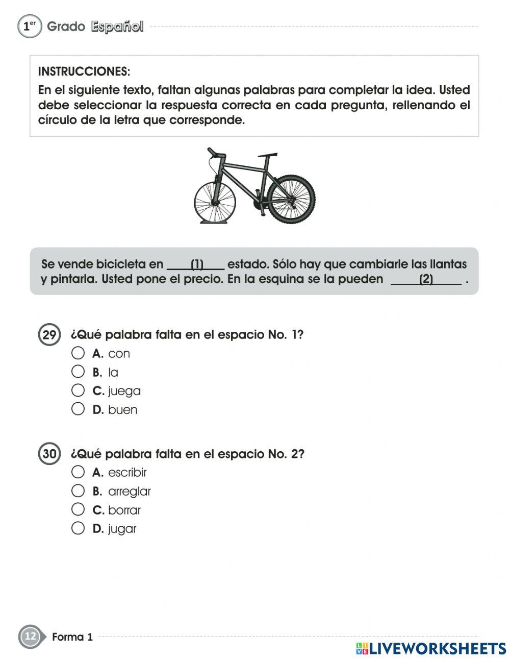 Ii parte de español - prueba de fin de grado- primer grado