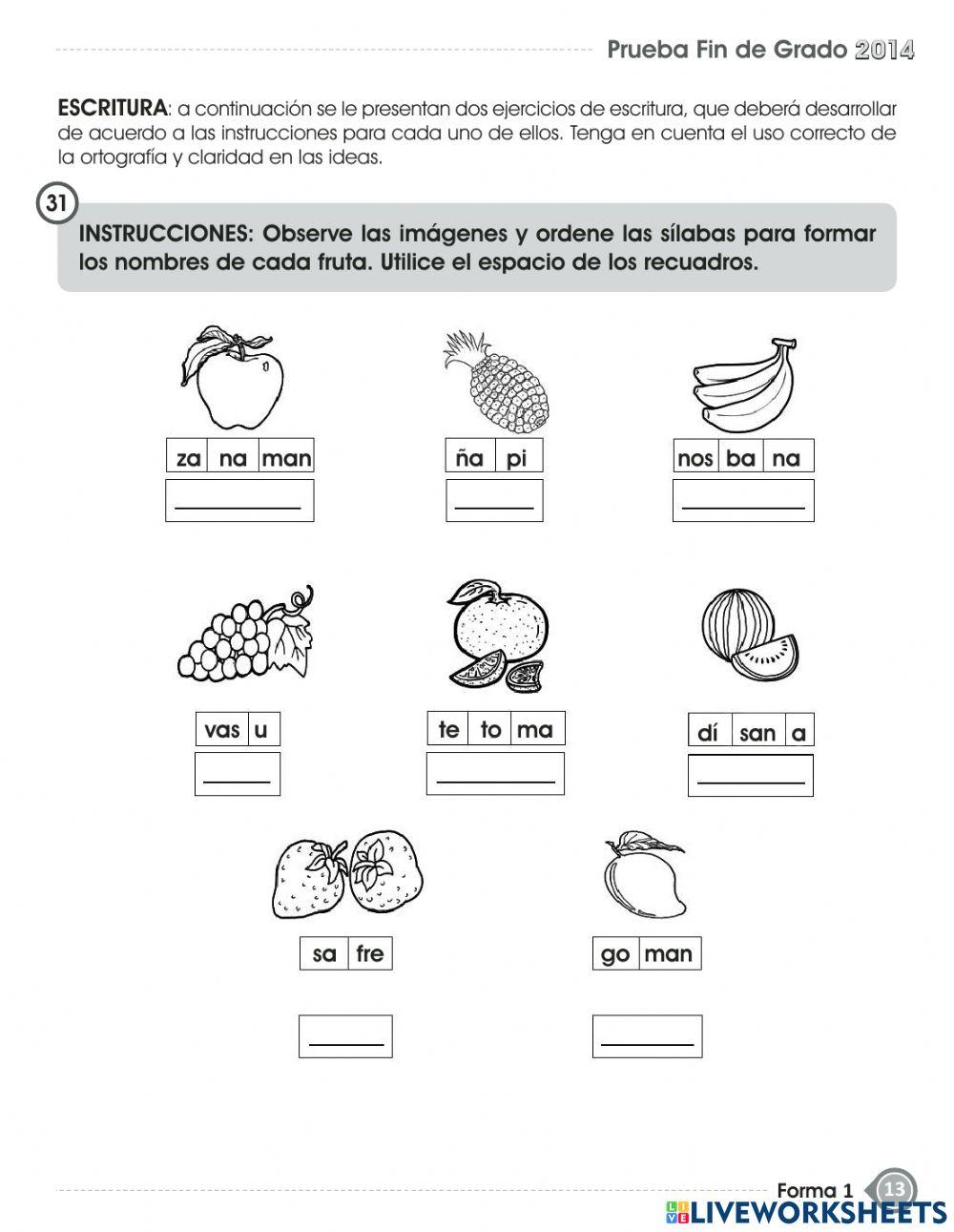 Ii parte de español - prueba de fin de grado- primer grado