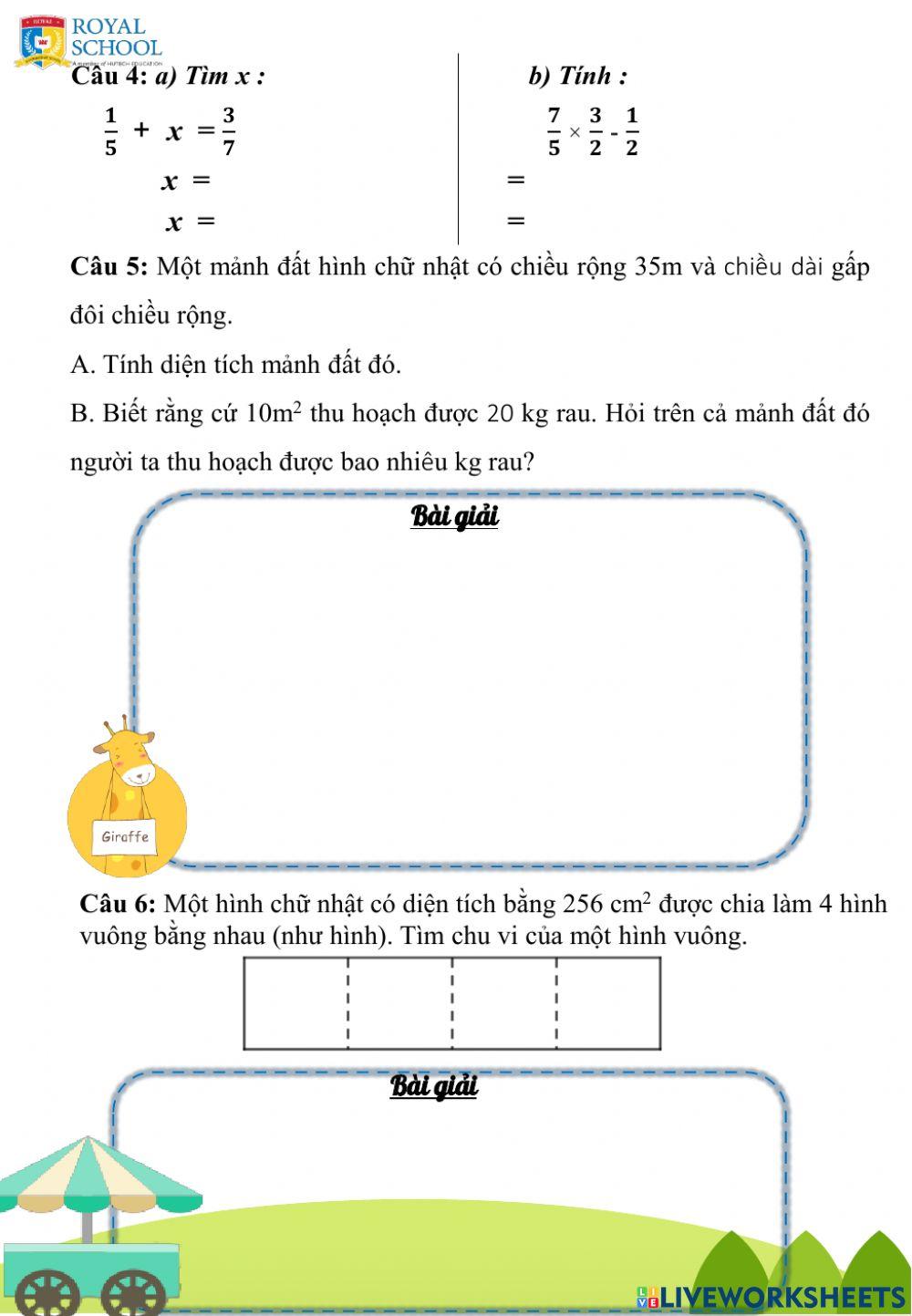 Phiếu toán ôn tập giữa học kì 1