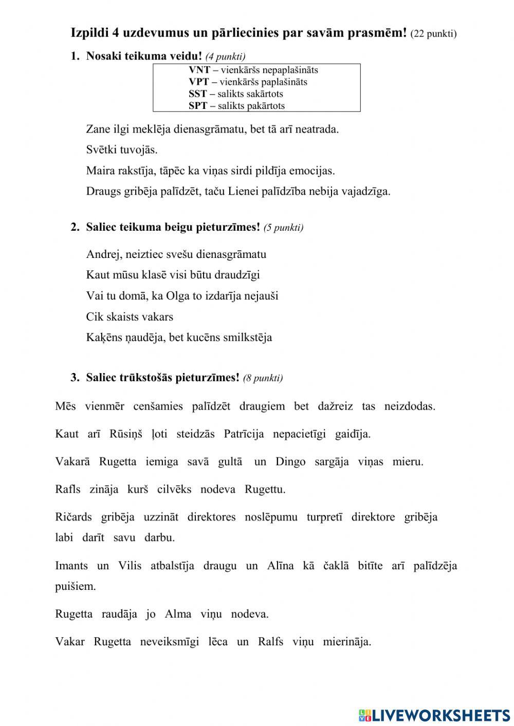 Pieturzīmes vienkāršos un sal. sak. un sal. pak. teikumos