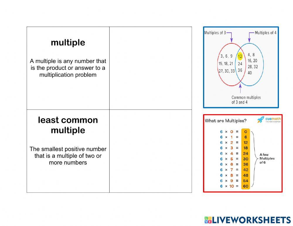LCM and GCF Vocab Match