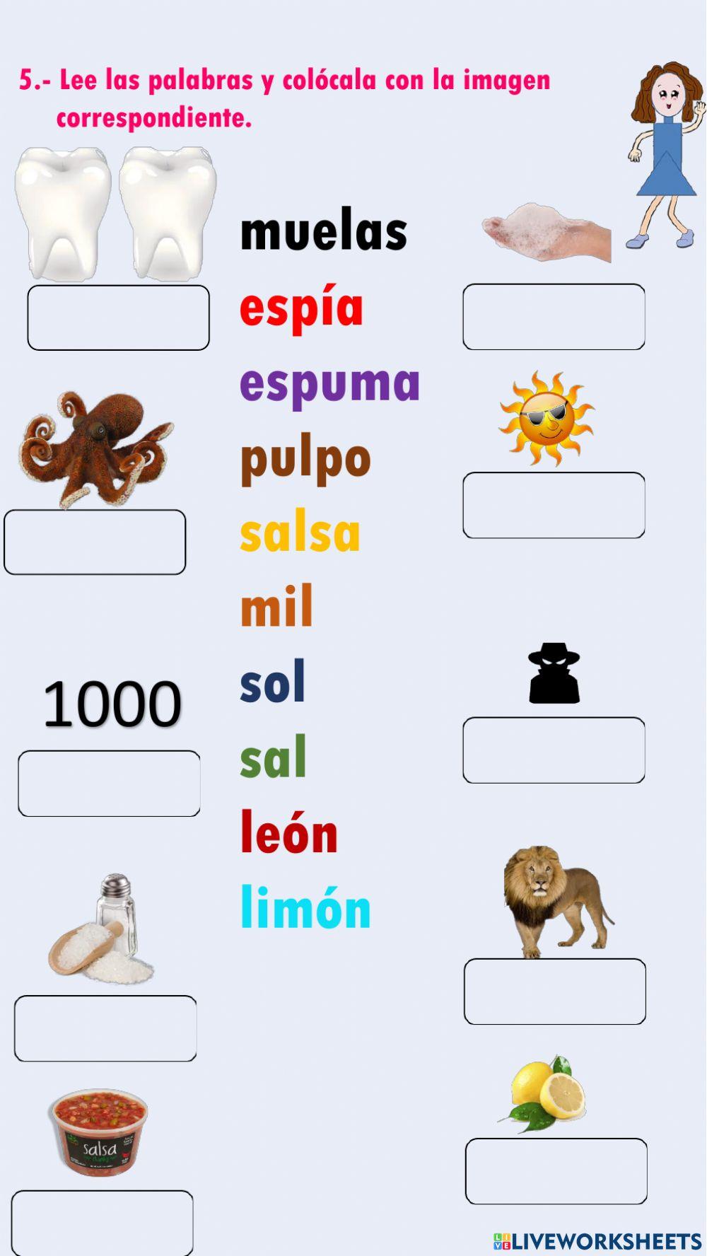 Lee las palabras y colócalas con la imagen correspondiente.