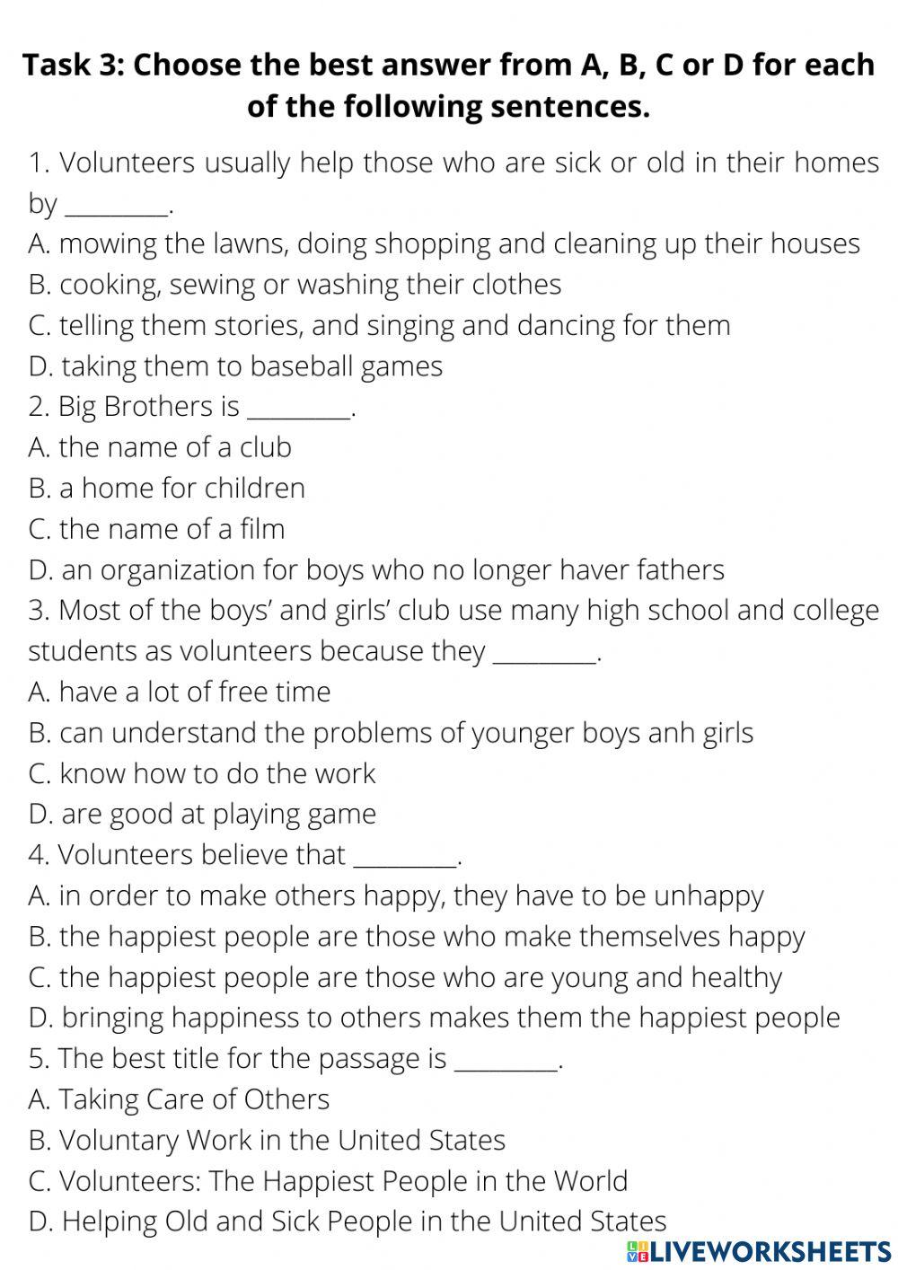 Unit 4: Volunteer Work