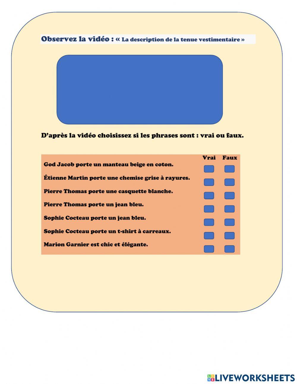 La tenue vestimentaire fiche 3