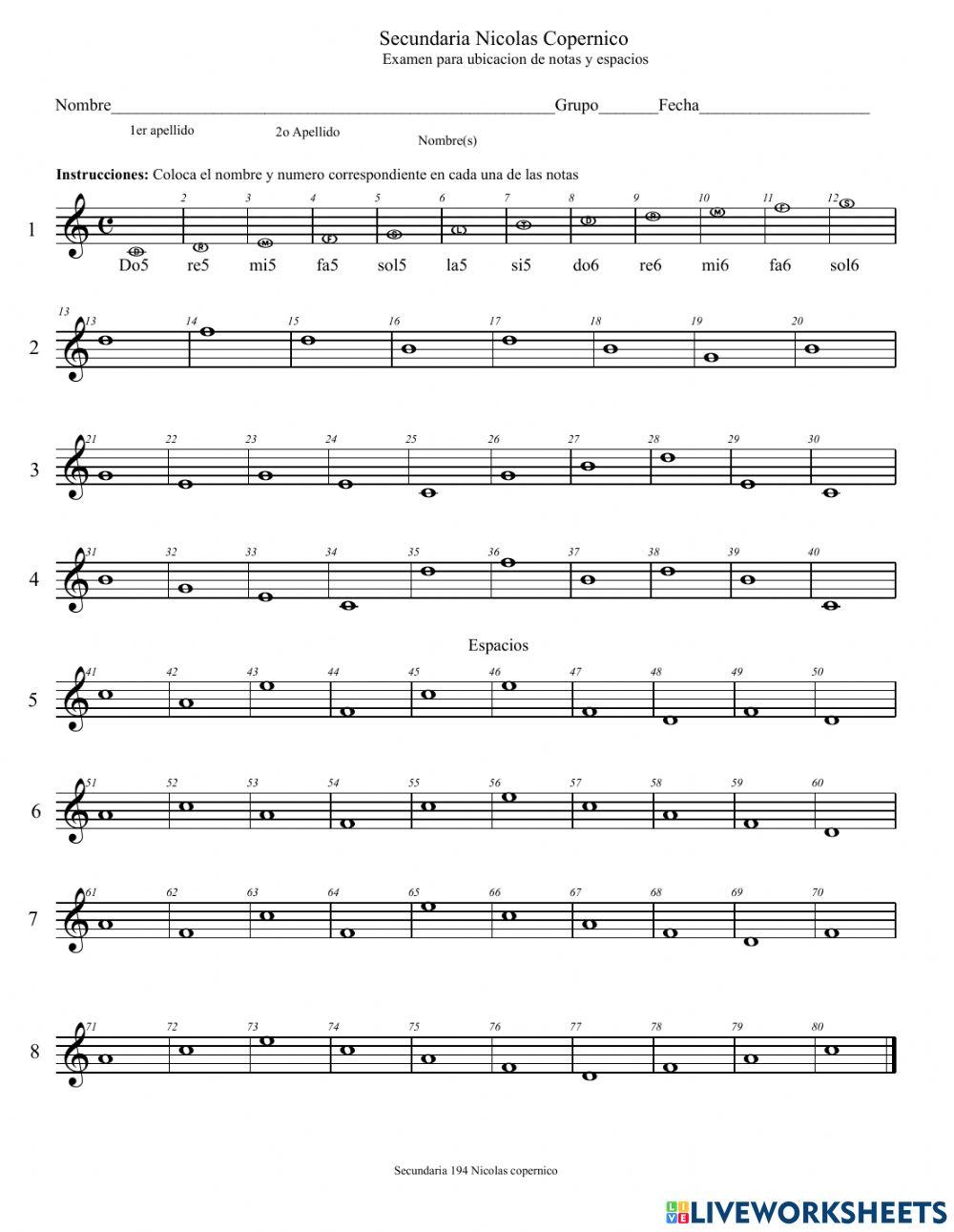 Localizacion de notas en pentagrama