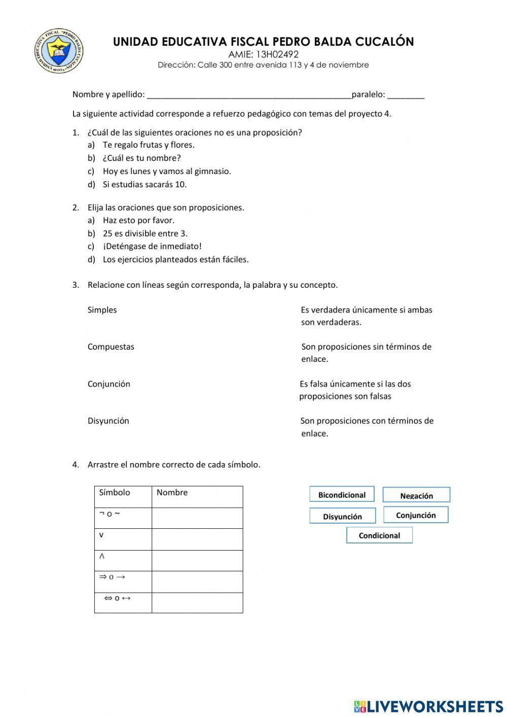 Conectores lógicos, proposiciones