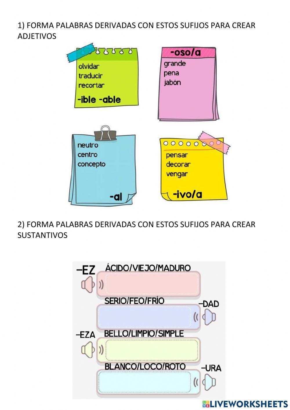 Derivación adjetival y nominal