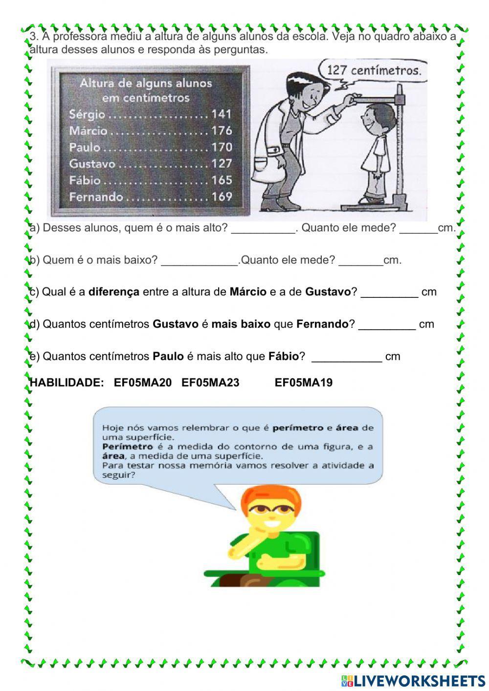 Avaliação de matemática