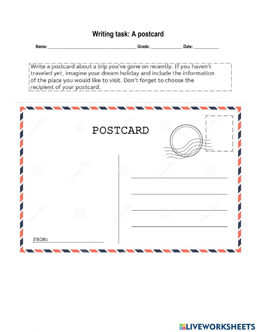 Writing task: A postcard