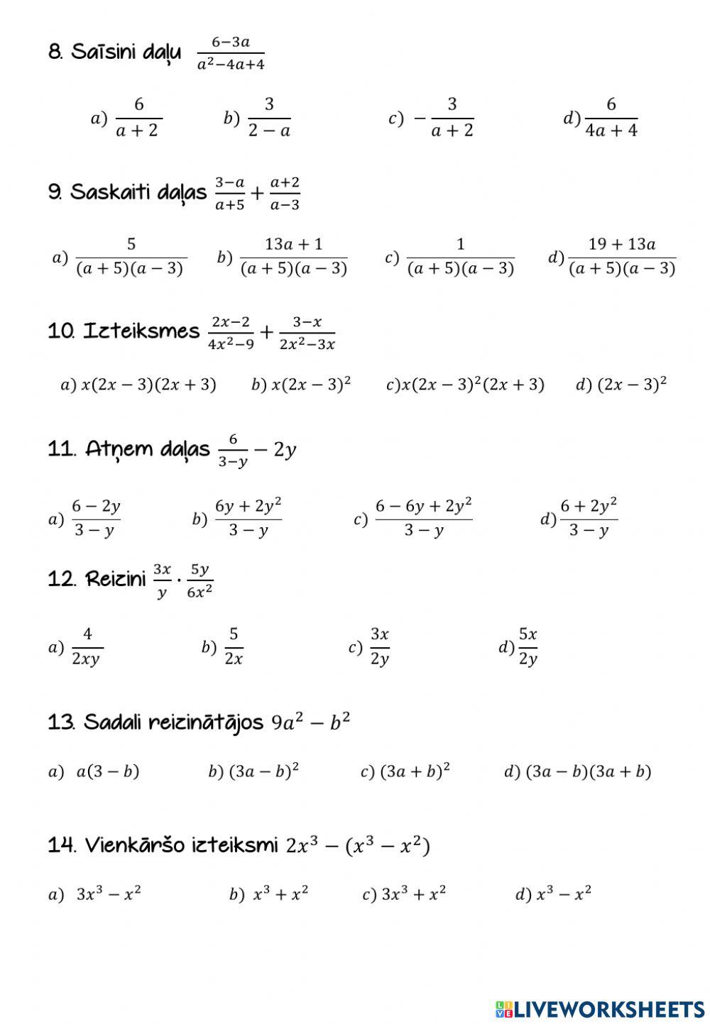Racionālas algebriskas izteiksmes
