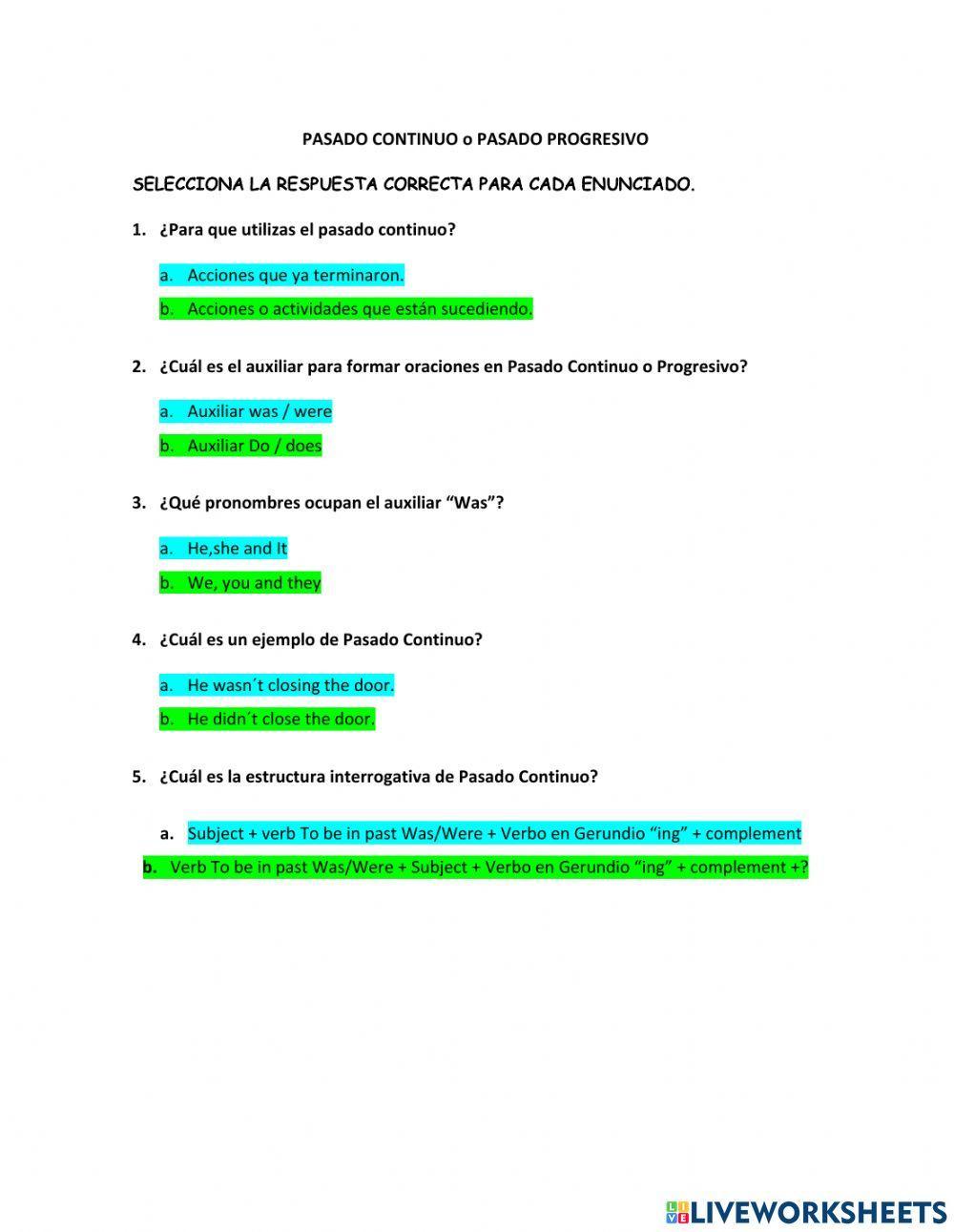 Pasado Continuo Selecc Multiple