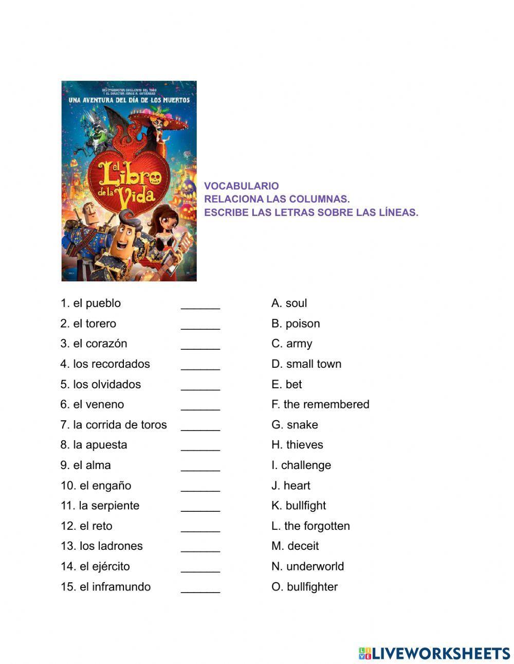 El libro de la vida worksheet | Live Worksheets El libro de la vida worksheet | Live Worksheets
