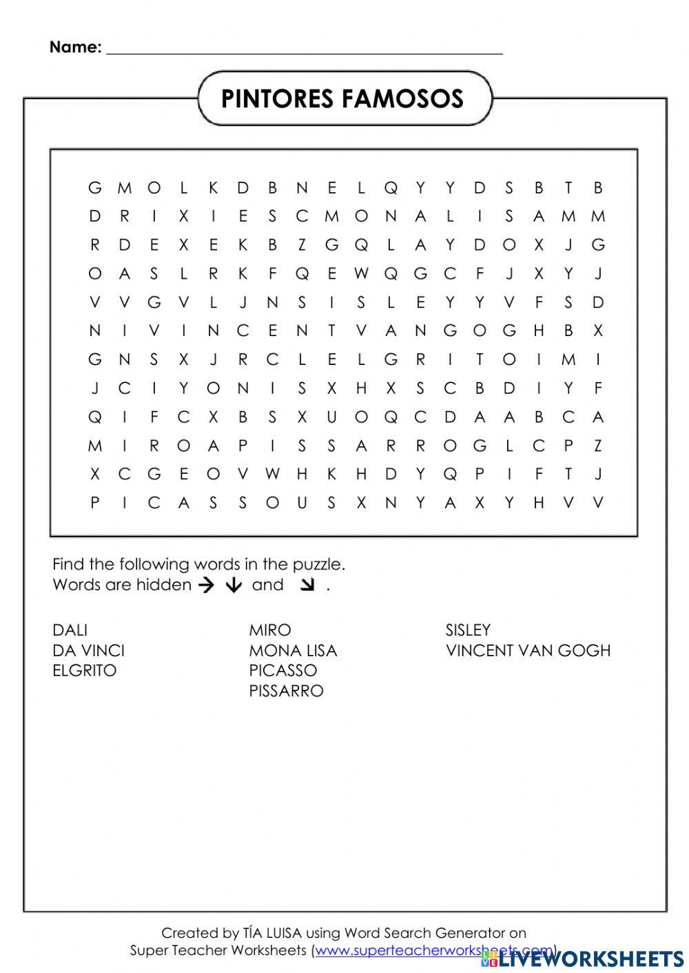 Sopa de letras pintores famosos