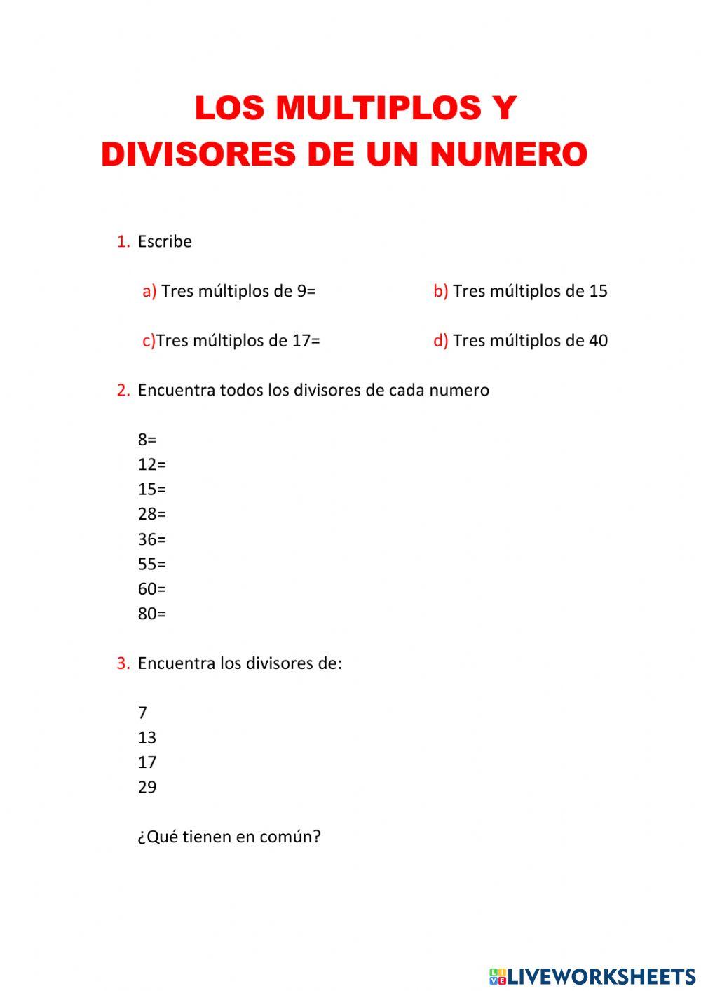 Múltiplos y divisores
