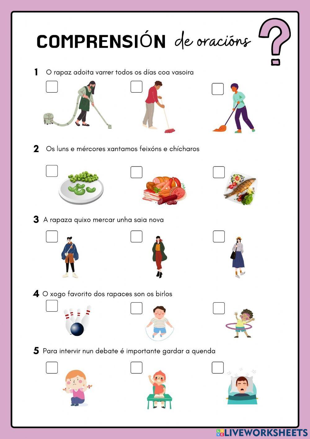 Comprensión de oracións Comprensión de oracións