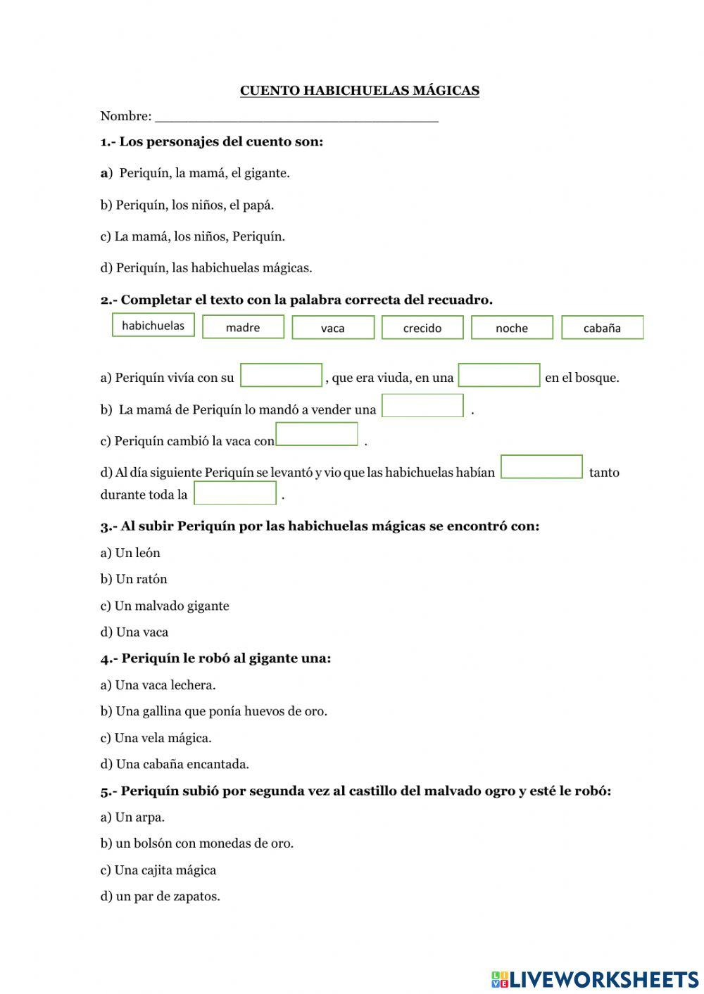 Cuento Las Habichuelas Mágicas