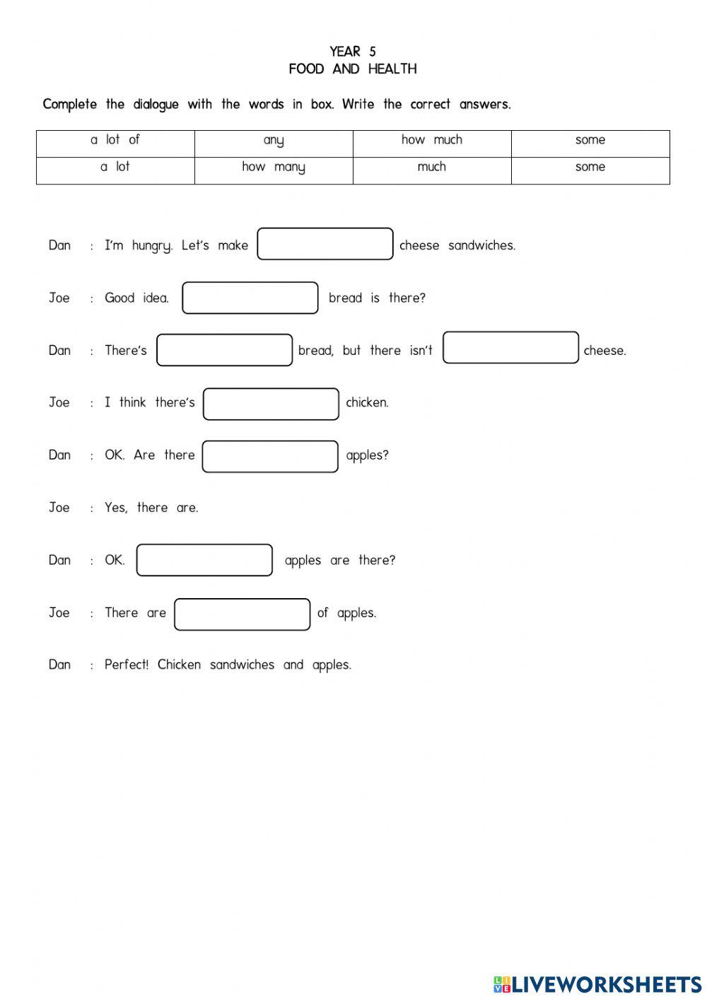 Year 5 - Food and Health Countable and Uncountable Nouns
