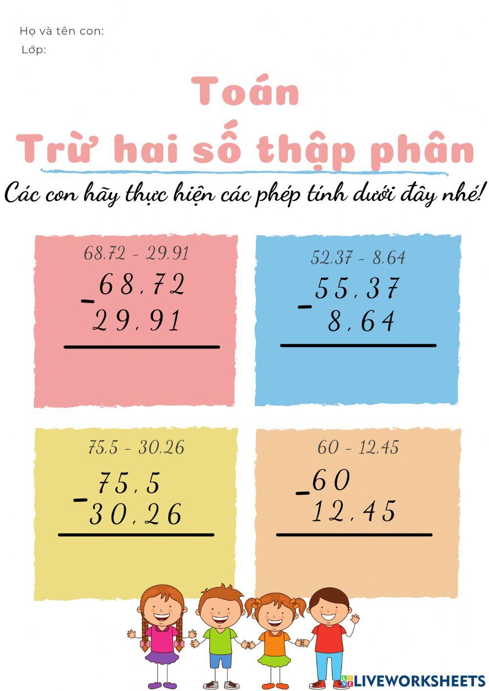 Trừ hai số thập phân