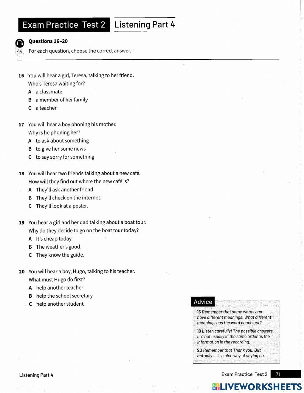 Test 2 listening p1-4 A2